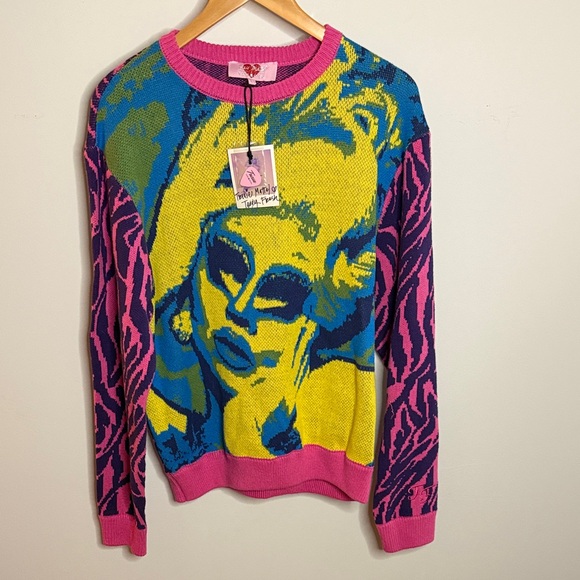 NEW Teddy Fresh x Trixie Mattel Graphic Knit Sweater Pink Multicolor Small